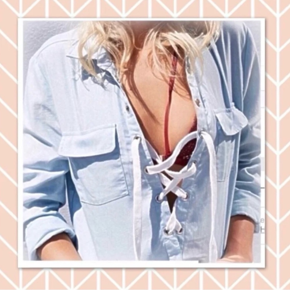 F-4Y Chambray Lace up Blouse-Med.